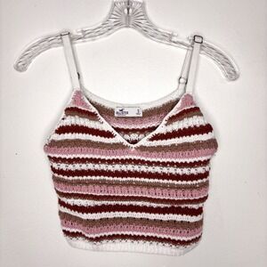 Hollister Crop Tank Top Womens Small Crochet Knit Cami Boho Indie Casual Y2k